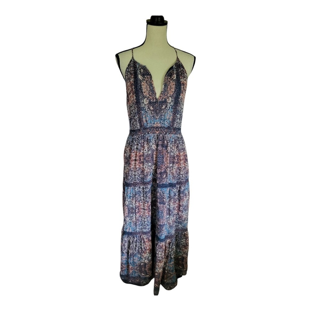 💕Joie Agnece  Silk Tiered Maxi Dress‎ Halter Style Blue Pink Paisley Size 6